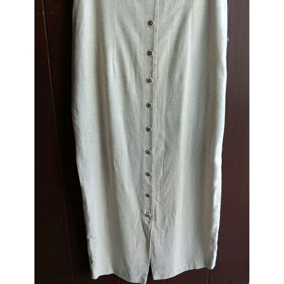 Vintage 90s John Roberts Maxi Dress  Sz S Sleeveless Tan Linen Blend Lagenlook - Picture 2 of 11